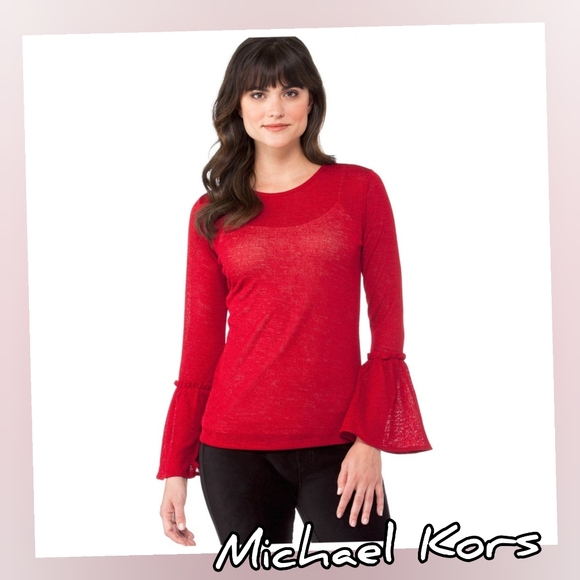 Michael Kors Tops - Michael Kors Red Semi Sheer Bell Sleeve Top